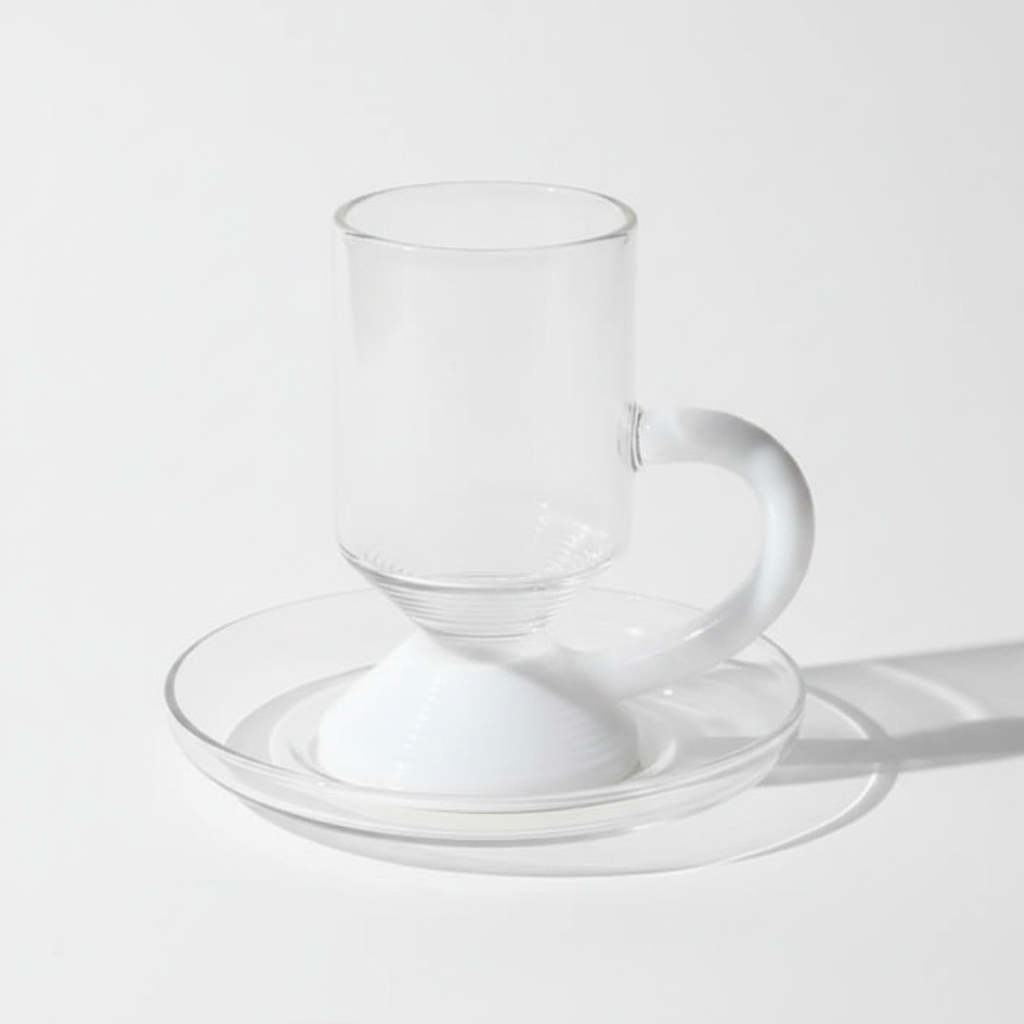 RAZ Levita 18-Piece Tea & Coffee Glass Set | Floating Handle | 6 Large Cups, 6 Small Cups & 6 Saucers | White