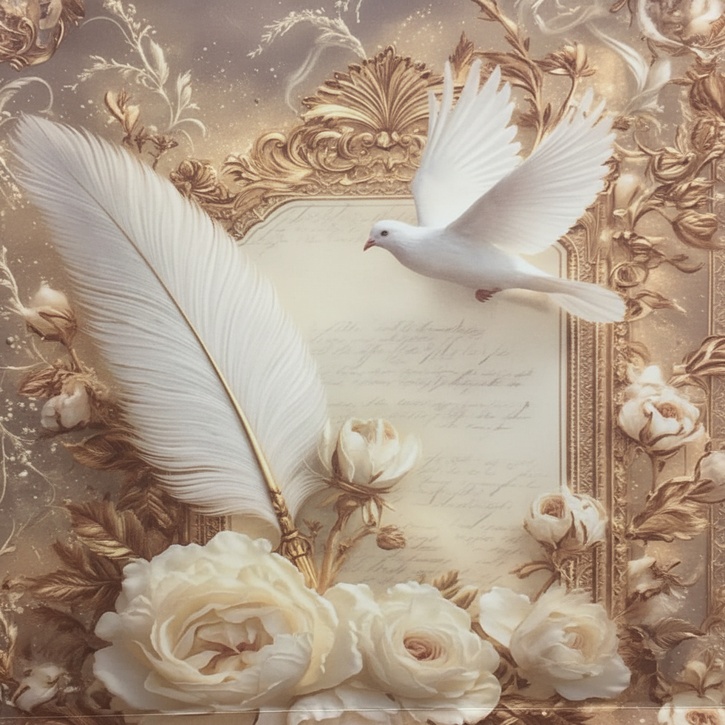 White Dove & Rose Design Baroque Paper Gift Bag - 30×25cm