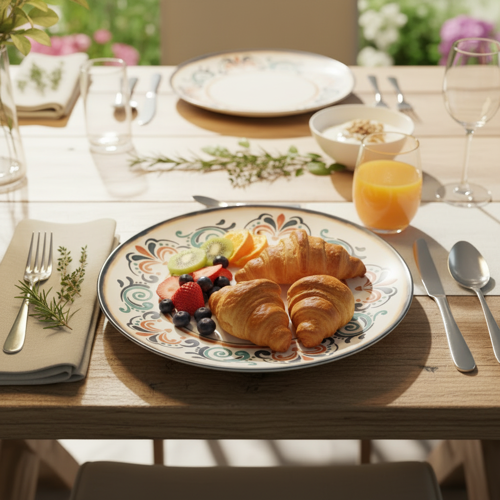 Vague White Melamine Dinner Plate | Navy Blue Ornate Design | 10.5 Inch