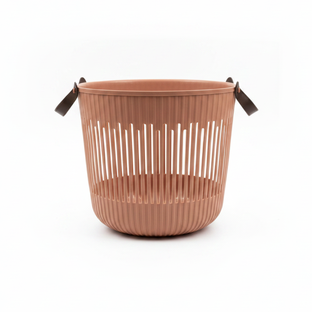 Plastic Laundry Basket with Handle - 30×35 cm - Light Brown / Olive Green / Beige