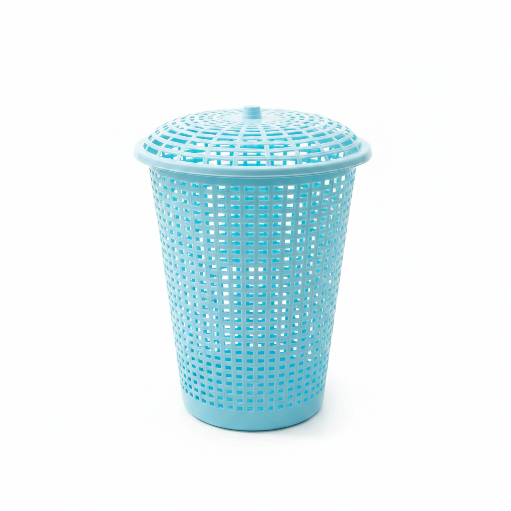 Plastic Laundry Basket with Lid - 60×45 cm - Light Blue / Pink / Light Green