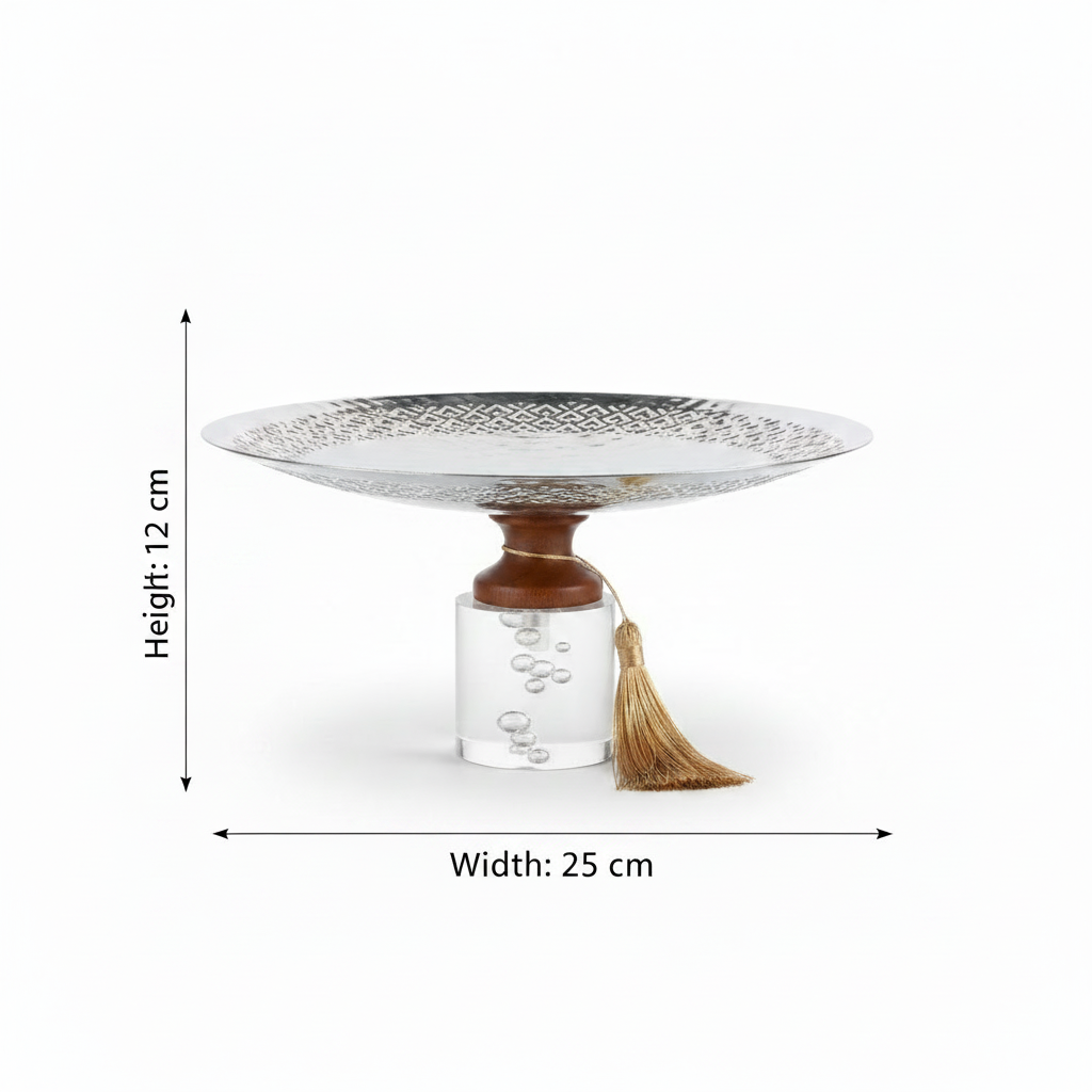 Acrylic Footed Silver & Brown Metal Candy Tray - 12 × 25 cm