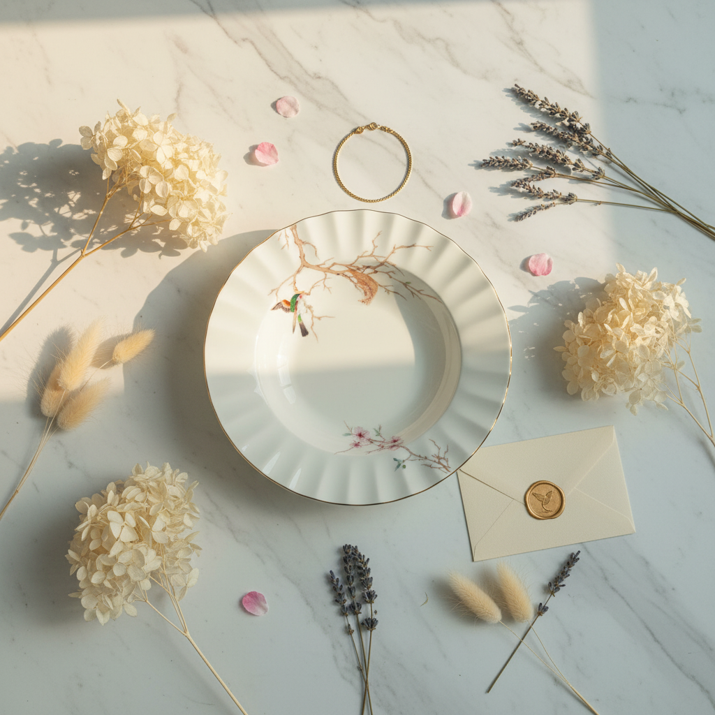Angela Off-White Ceramic Plate with Bird Design | 22cm