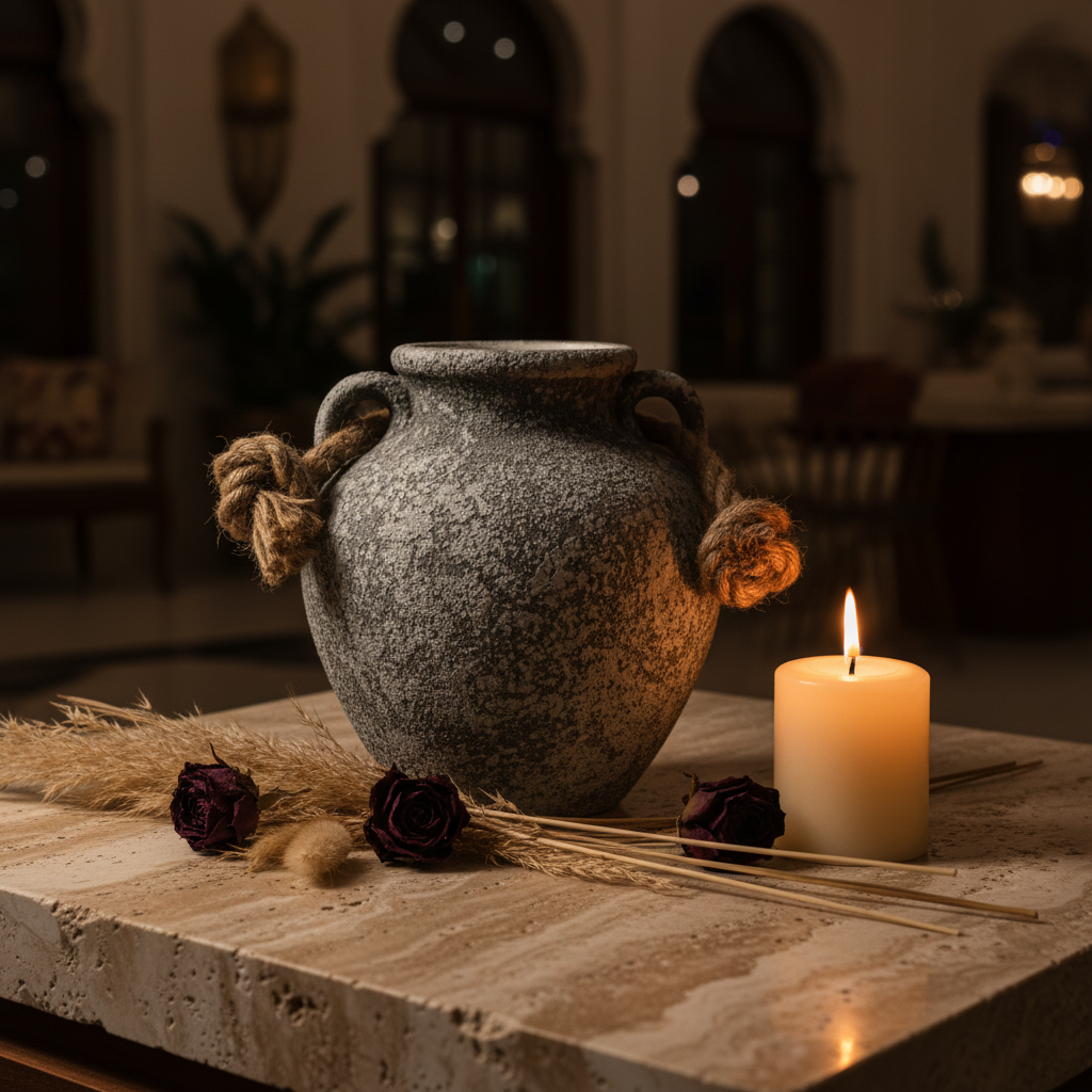 Grey Ceramic Vase with Jute Rope Handles | Speckled Stone Finish | Luxury Home Décor | 20cm