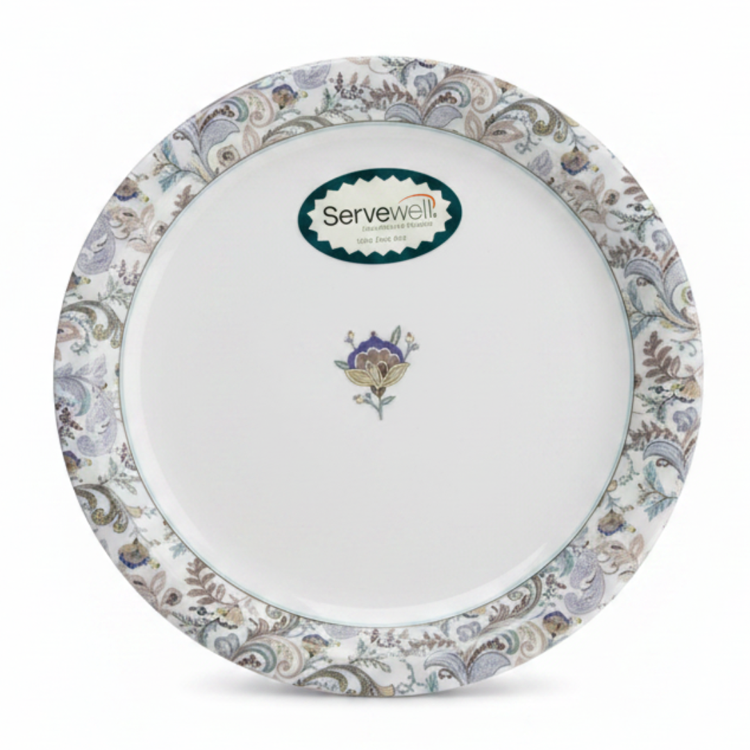 Servewell Round White Melamine Plate with Floral Design | 19 cm