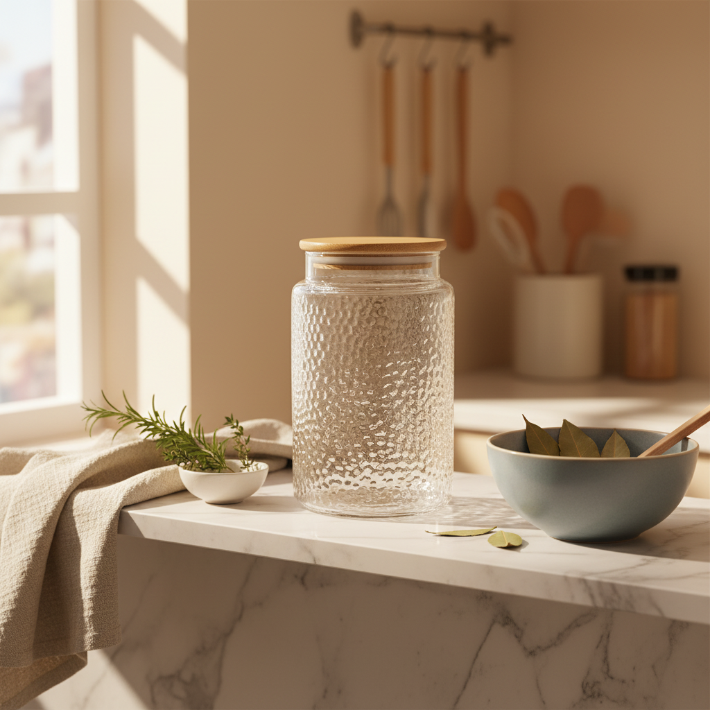 Textured Glass Jar with Bamboo Lid - 800ml / 1000ml