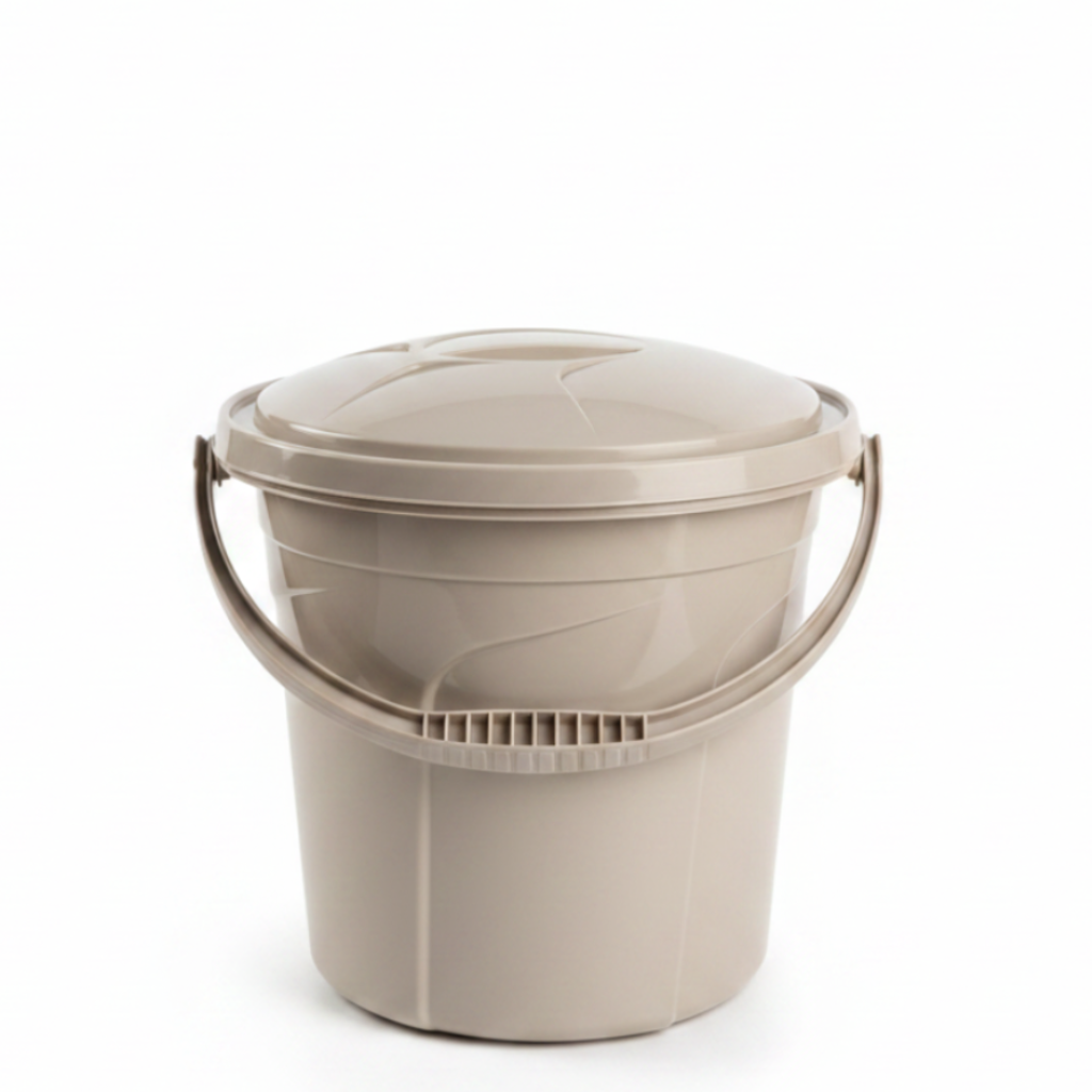 Polytime Plastic Bucket with Lid – 10 Litre - Beige / Grey / White