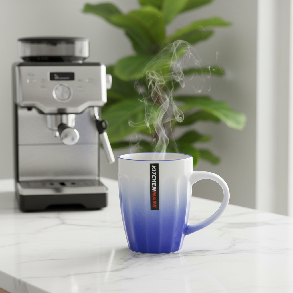 KitchenMark Blue & White Gradient Ceramic Mug - 325ml