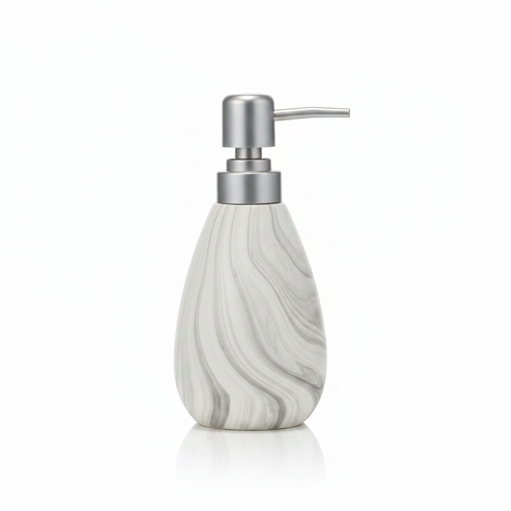 White & Grey Marble Swirl Ceramic & Plastic Liquid Soap Dispenser – 400ml