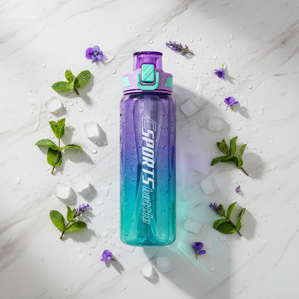 SPORTS Elite Gradient Water Bottle — Purple & Teal | Flip-Lock Cap 1000ml