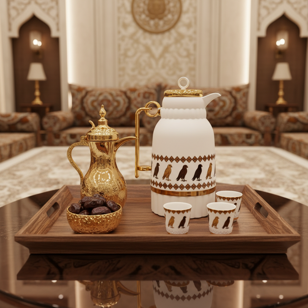 White & Gold Vacuum Flask with Heritage Bird Motif 1 Litre