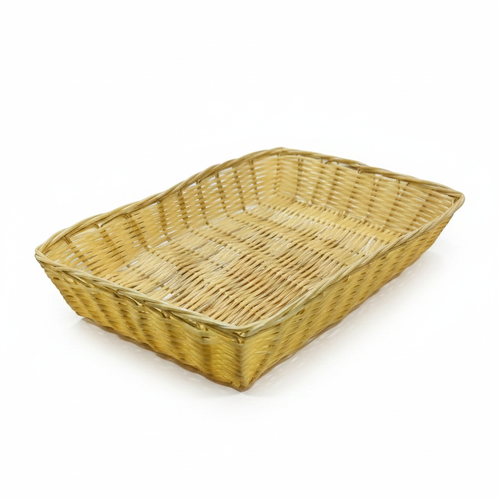 Sunnex Rectangular Poly Rattan Basket 30×22×6 cm – Natural Woven Serving Tray