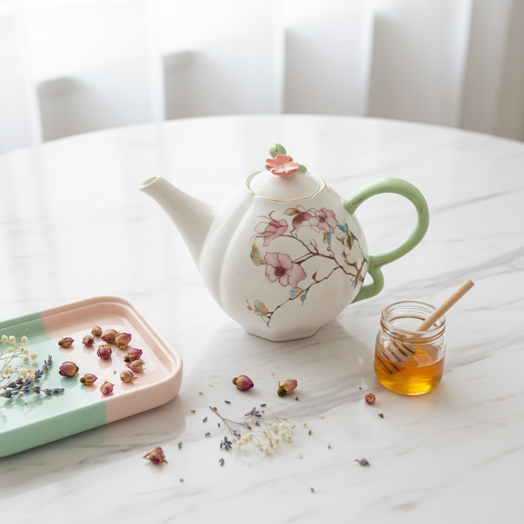 Angela White & Mint Green Ceramic Teapot - 800ml