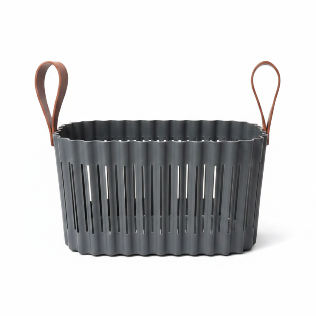 Sun Plast Plastic Basket with Handle - 15 × 27 × 18 cm - Grey / Cream