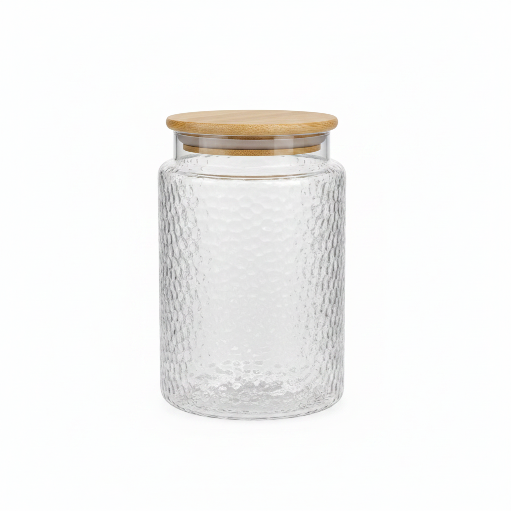 Textured Glass Jar with Bamboo Lid - 800ml / 1000ml