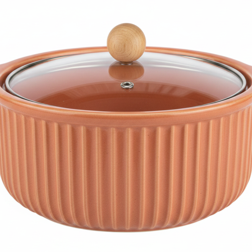 Nordic Luxury Terracotta Ceramic Bowl with Glass Lid - 1.1 Litre