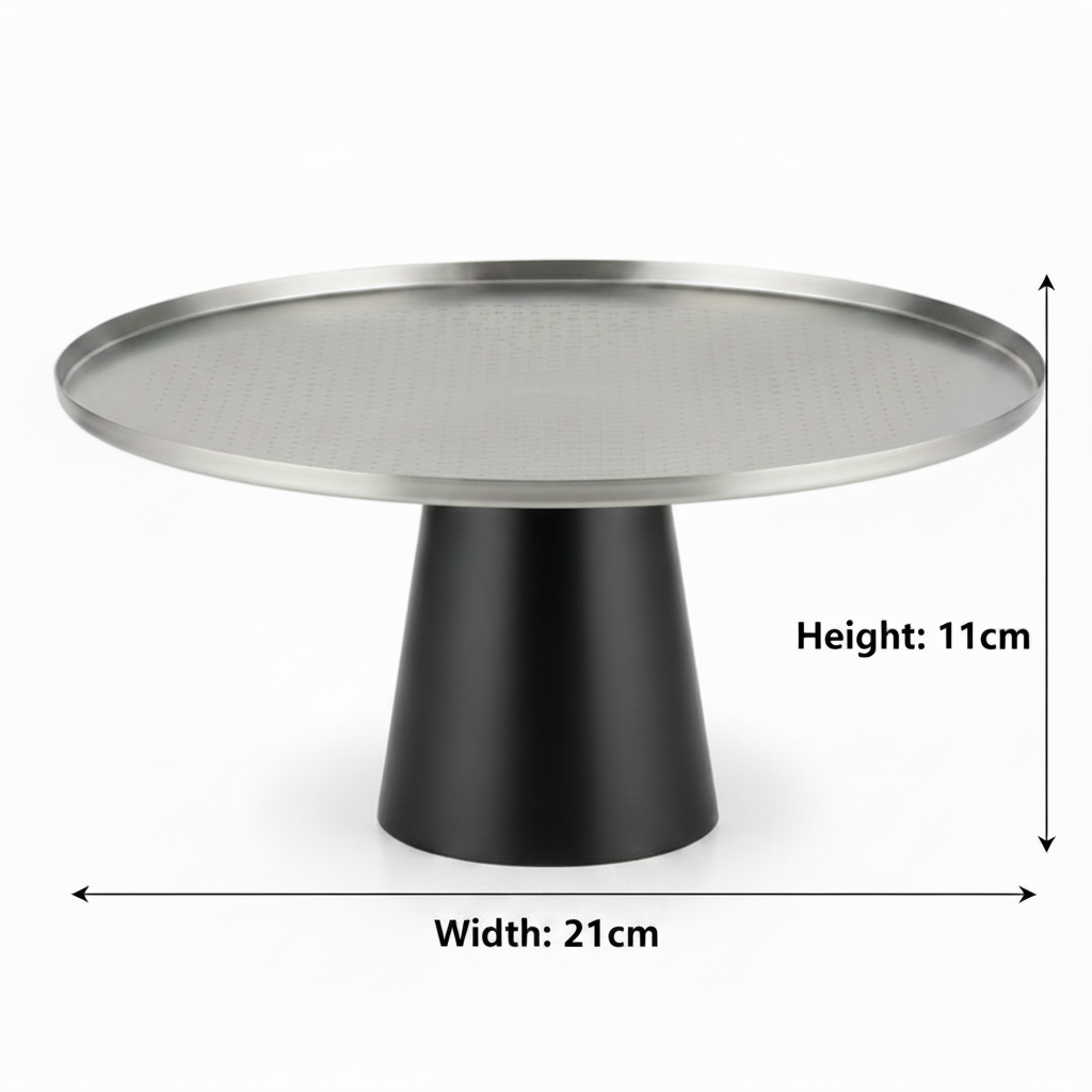 Luhpar Black Wooden Footed Brushed Silver Stainless Steel Cake Stand - 11×21 cm