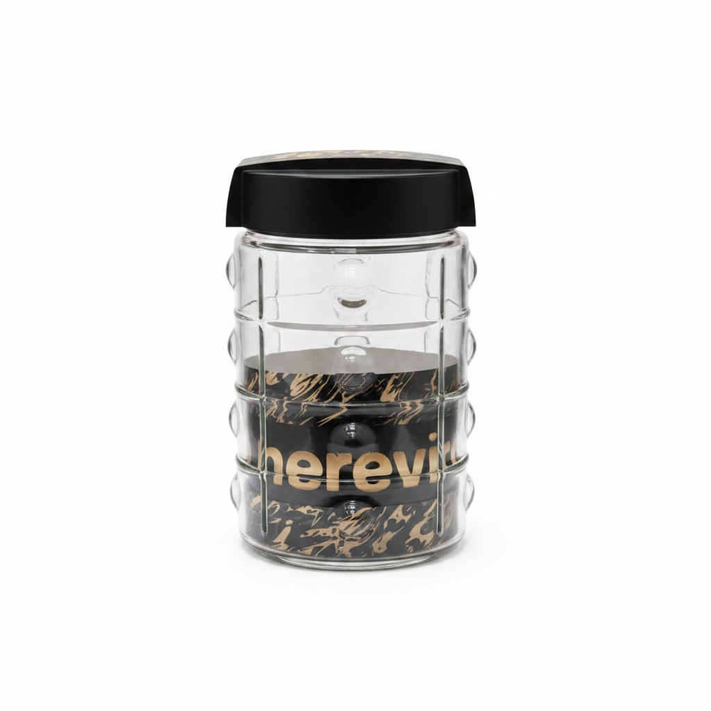 Herevin Glass Storage Jar with Black Lid - 18×10cm / 22×10cm