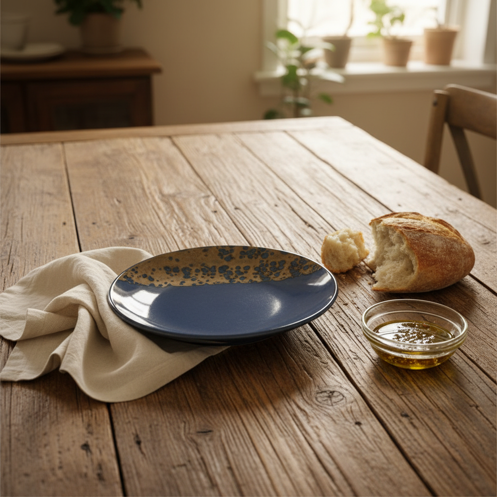 Navy Blue & Brown Round Reactive Glaze Ceramic Dinner Plate 25cm