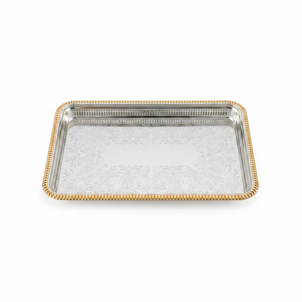 Najib Gold & Silver Metal Serving Tray - 45×30 cm