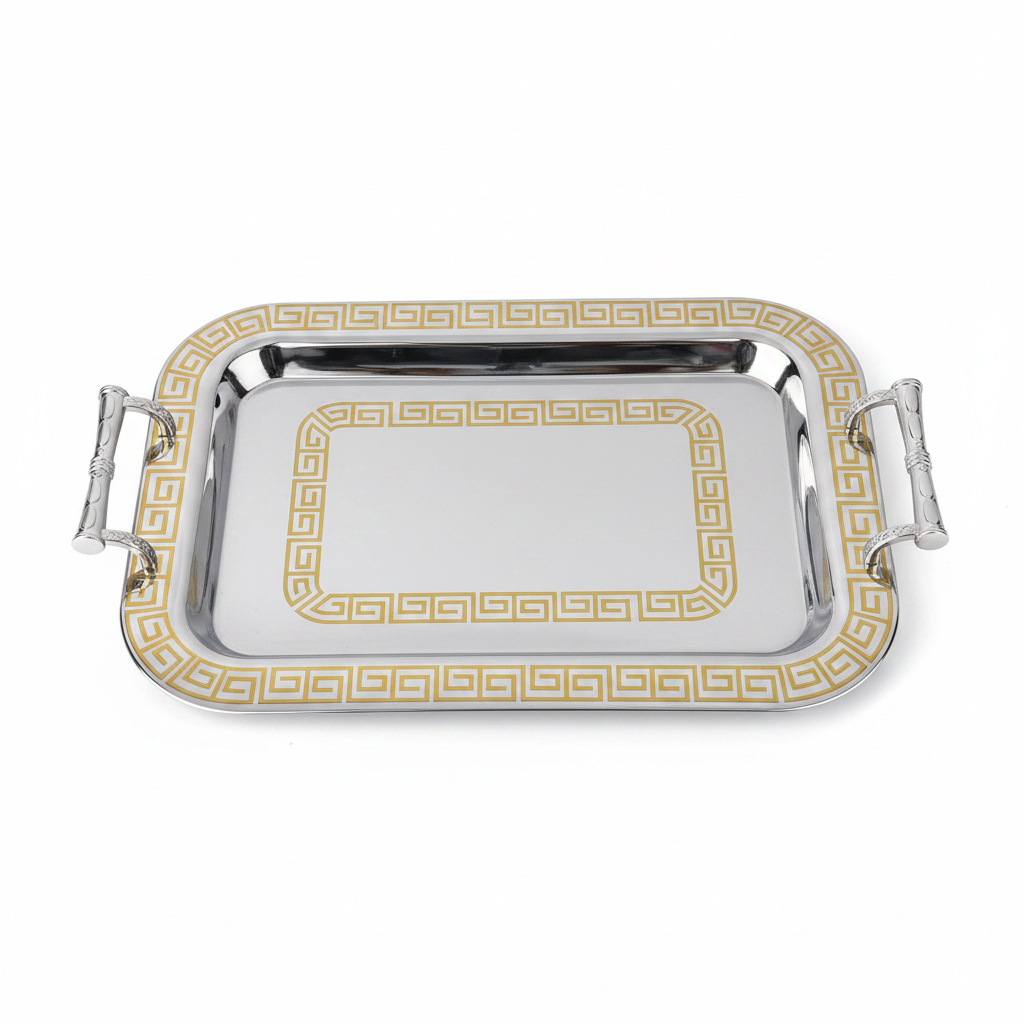 Germax Luxury Gold & Silver Stainless Steel Serving Tray with Handles — 55×34 cm