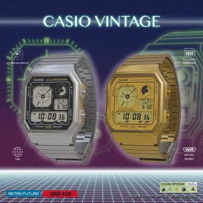 Casio Vintage Digital Stainless Steel Quartz A130WE-7A Unisex Watch