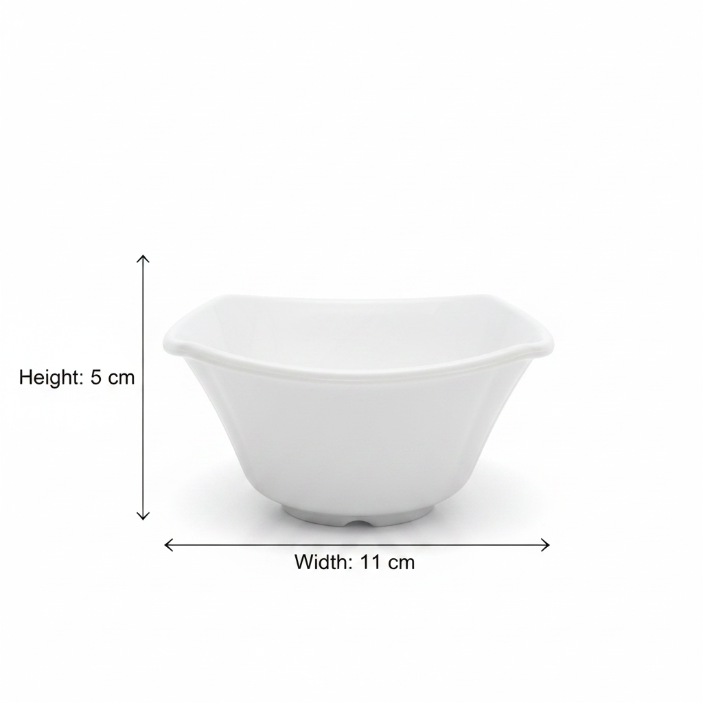 Dynasty Melamine Square Bowl – White – 11×5 cm