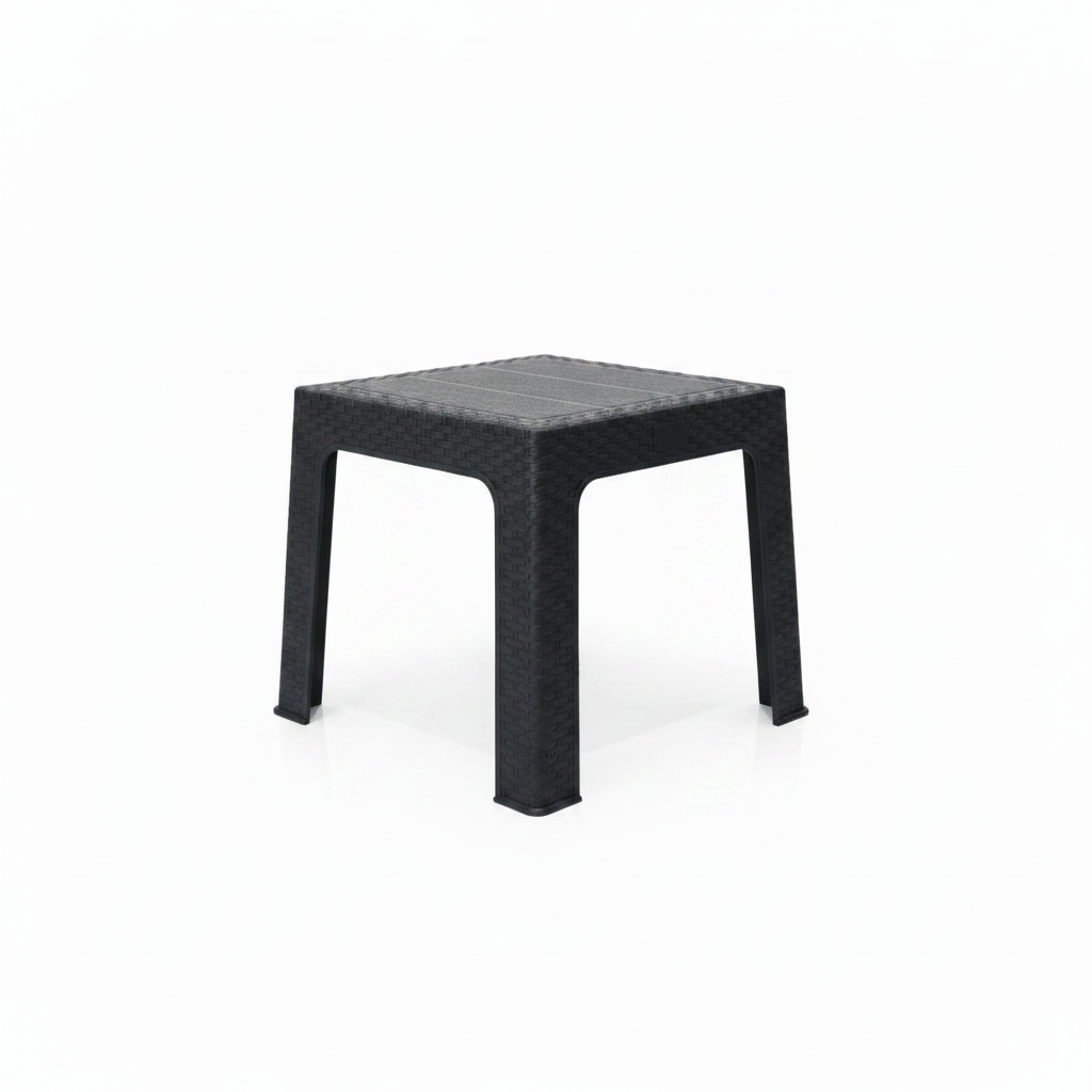 Rattan-Style Plastic Coffee Table - 43×42cm - Black / White