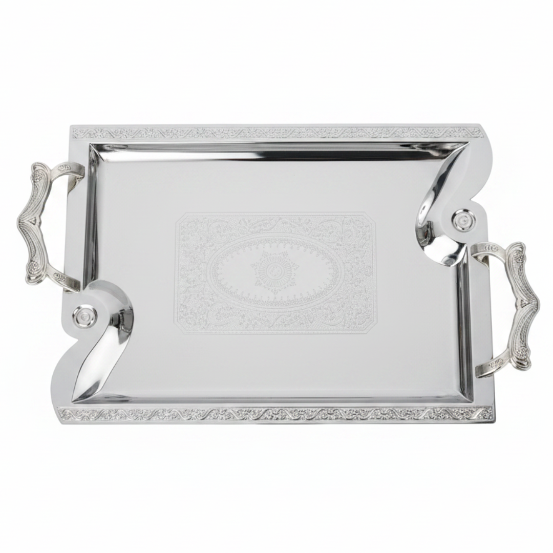 Maximan Silver Stainless Steel Serving Tray with Handles — 40×29cm