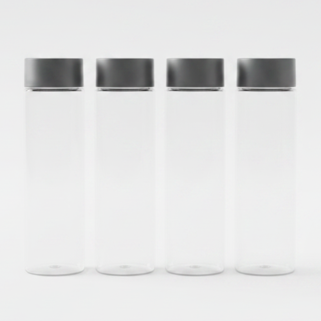Jiham 4-Piece Clear Plastic Juice Bottles Set - 500ml - Grey Screw Cap