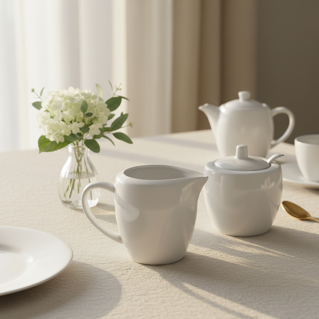 Symphony Sugar & Cream Pot Set – 2 White Ceramic Pieces (200 ml each)