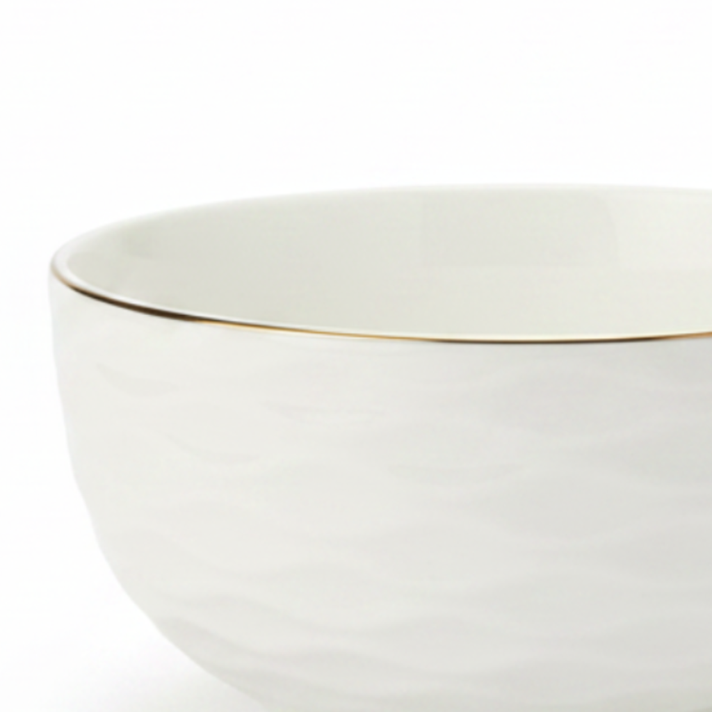 White Ceramic Bowl with Gold Rim - 4.5 Inch