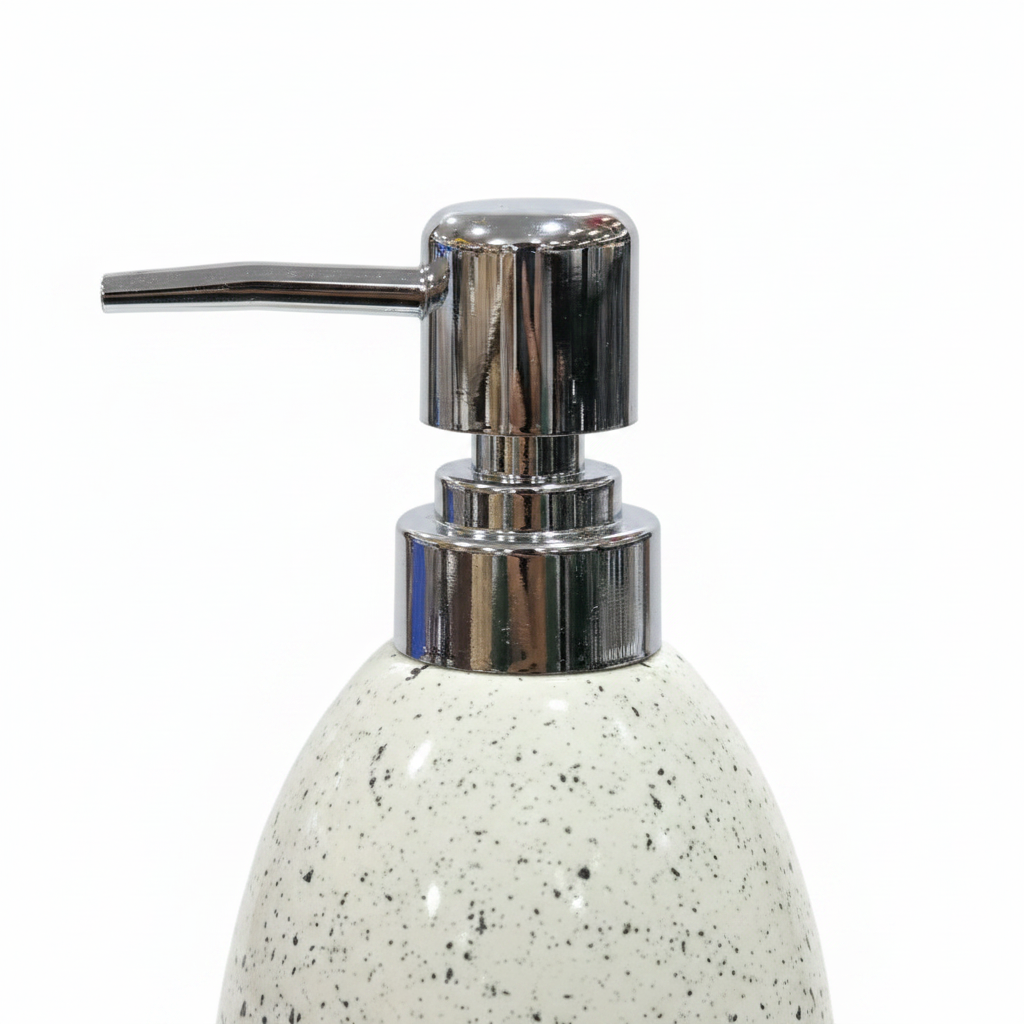 White Speckled Ceramic & Plastic Liquid Soap Dispenser – 400ml