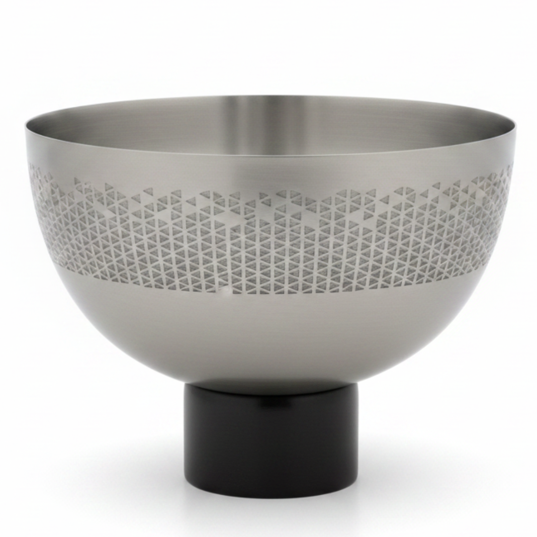 Luhpar Brushed Silver Stainless Steel Candy Bowl with Black Wooden Base - 18×23cm