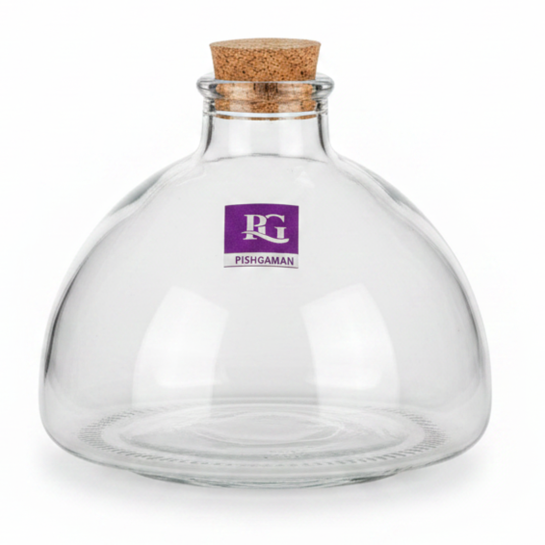 Pishgaman Round Glass Bottle with Cork Lid | 10×12cm