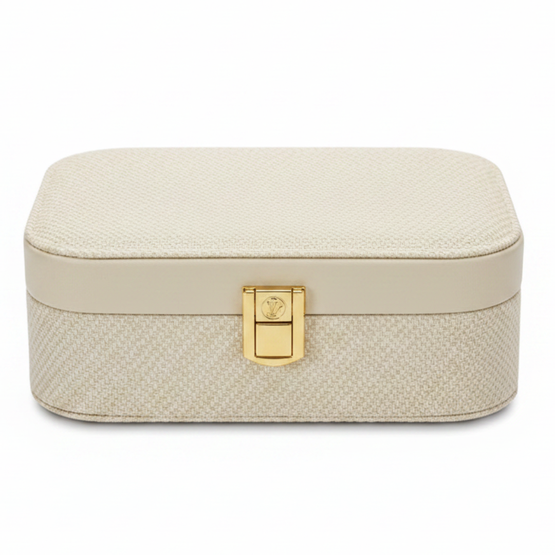 Rectangle Rexin Jewellery Box - 20×14×7cm - Grey / Pink / Cream