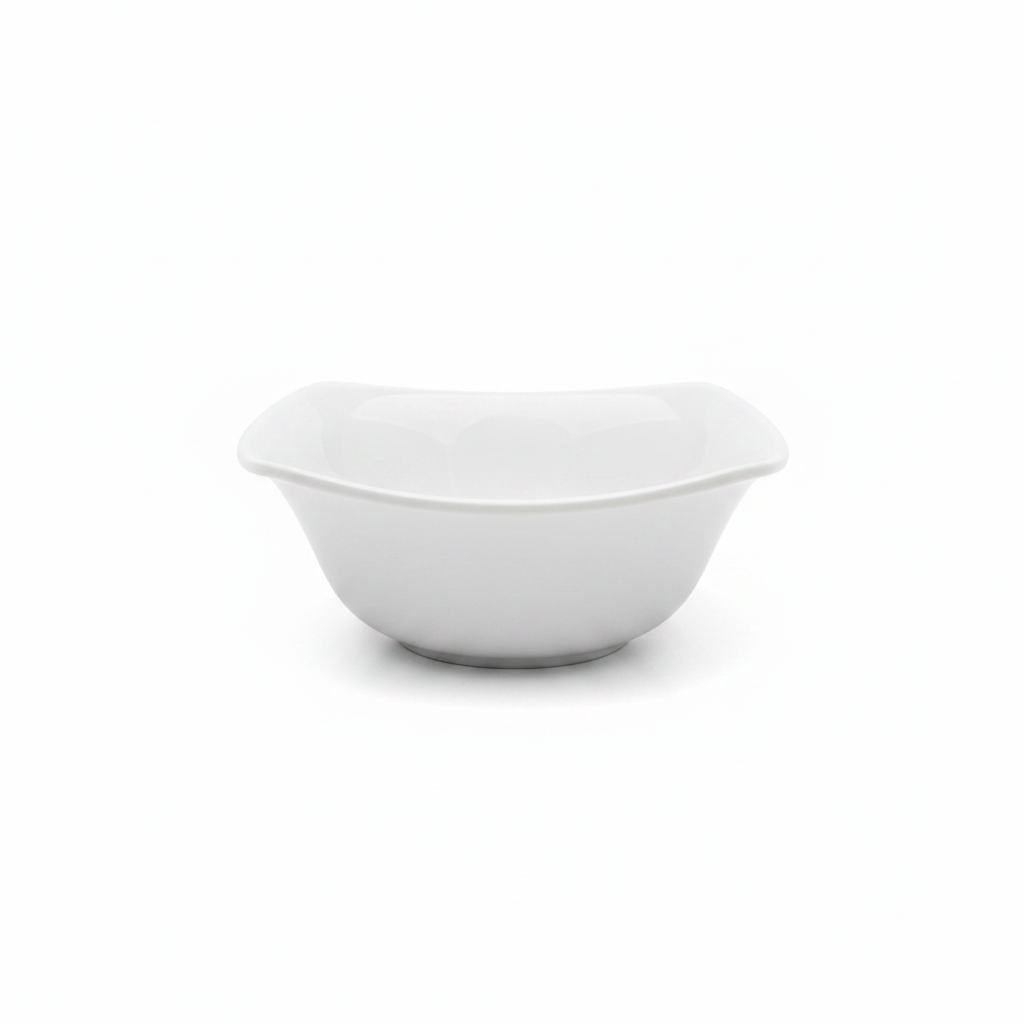 Dynasty Melamine Square Bowl – White – 13.5 × 5 cm