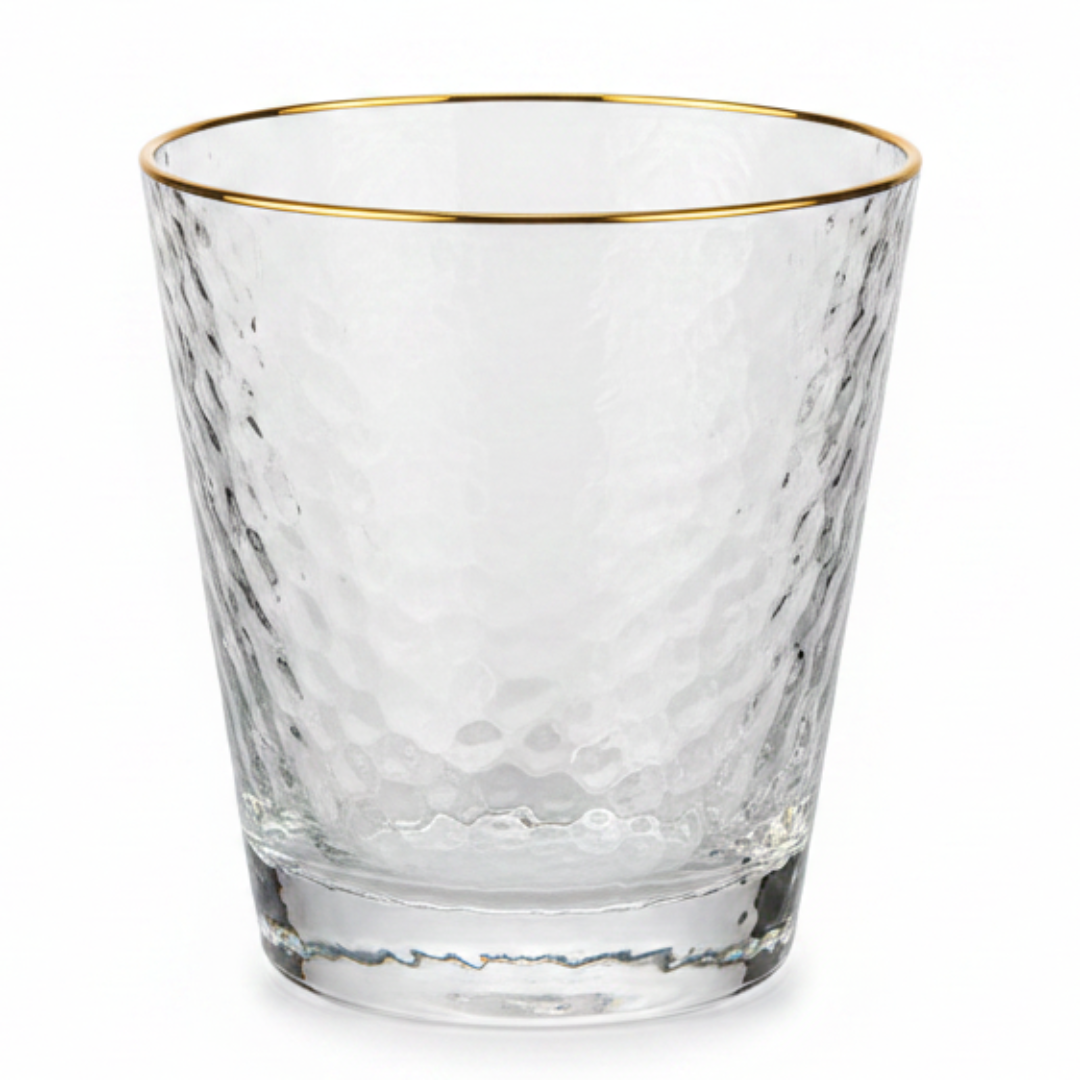 Hammered Clear Glass Tumbler with Gold Rim – 250ml