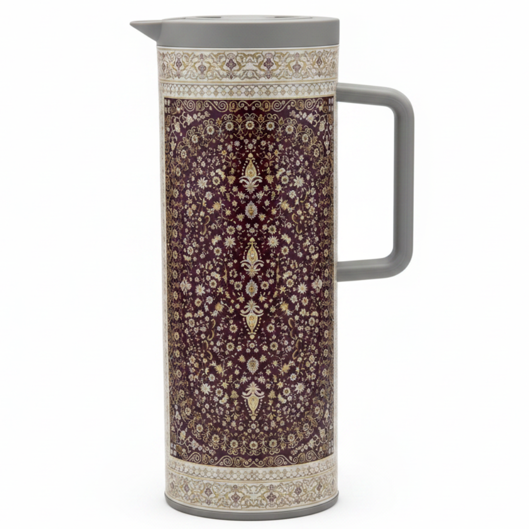 Hobby Lobby Brown and Grey Vacuum Flask with Traditional Floral Pattern | 1 Litre