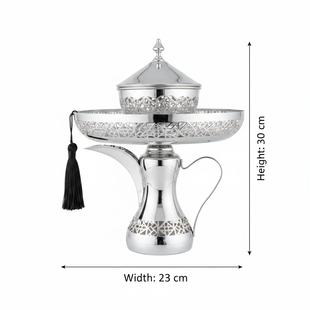 Silver Metal Candy Tray with Dallah Base - 30×23 cm