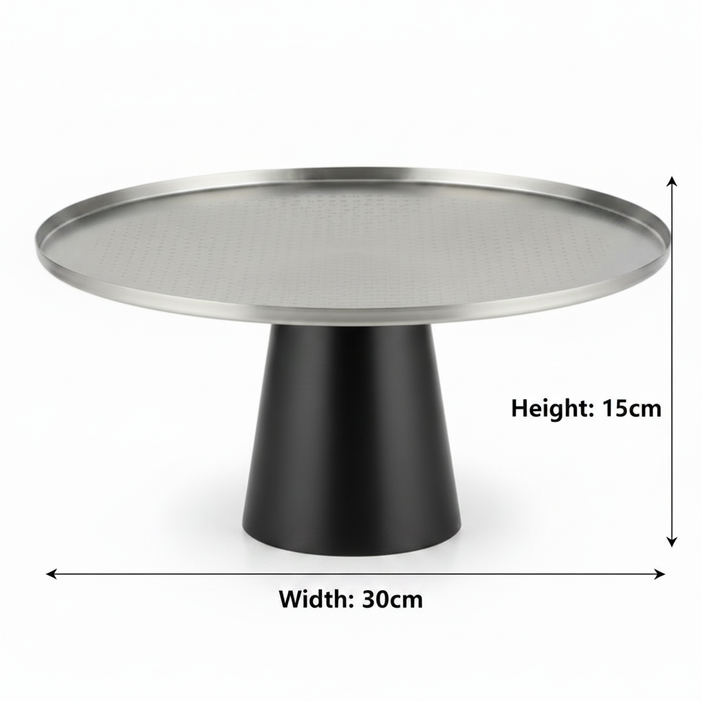 Luhpar Black Wooden Footed Brushed Silver Stainless Steel Cake Stand - 15×30 cm