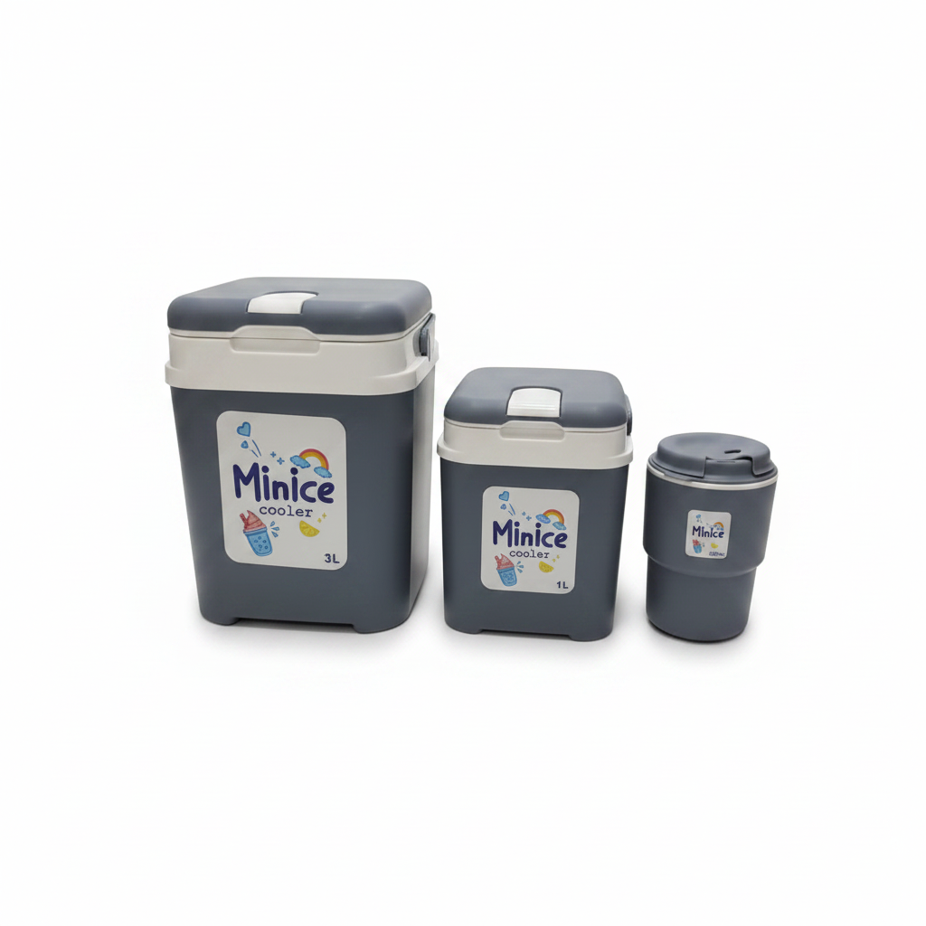 Minice Cooler Box Set of 3 – 3L / 1L / 320ml – Grey / Beige / Pink