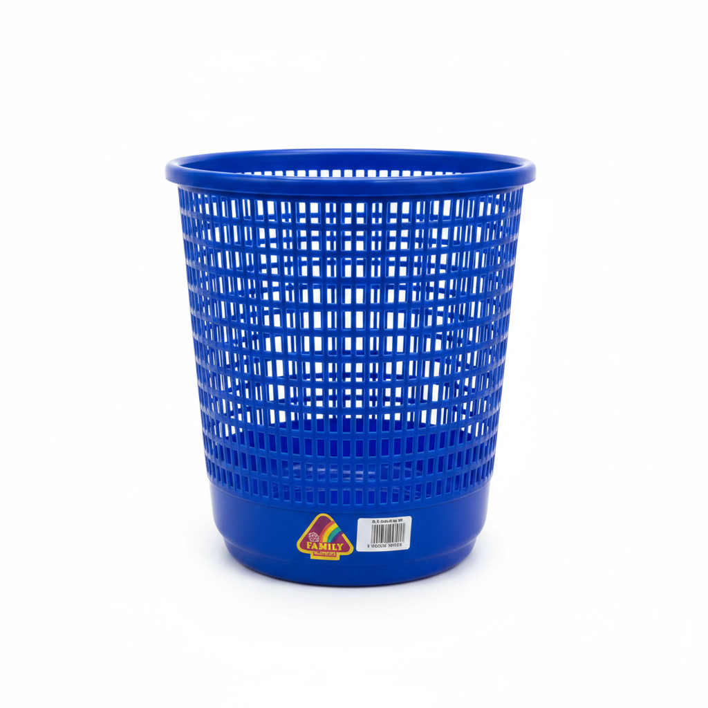 Family Round Plastic Dust Bin — 30×28 cm - Blue / Green / Orange