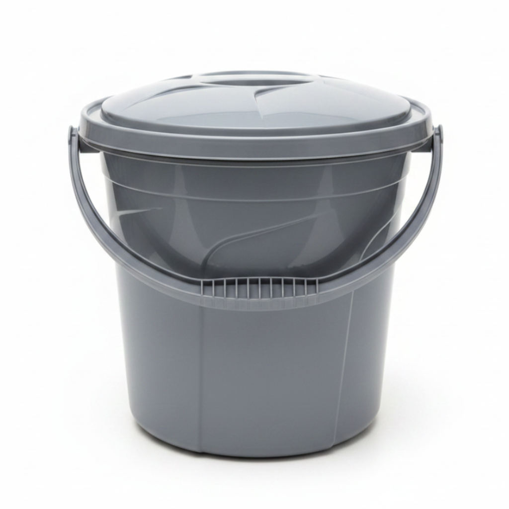 Polytime Plastic Bucket with Lid – 10 Litre - Beige / Grey / White