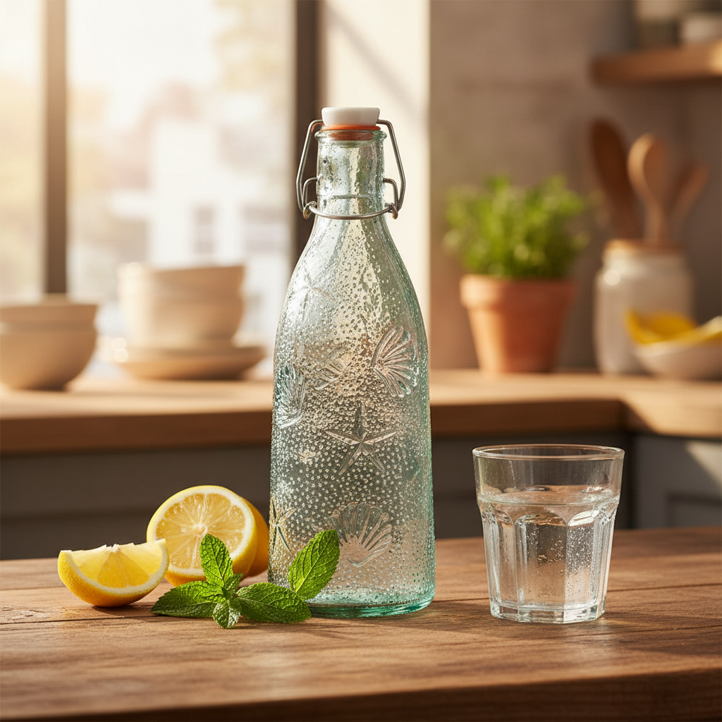 Embossed Botanical Glass Bottle with Swing-Top Lid — 800ml