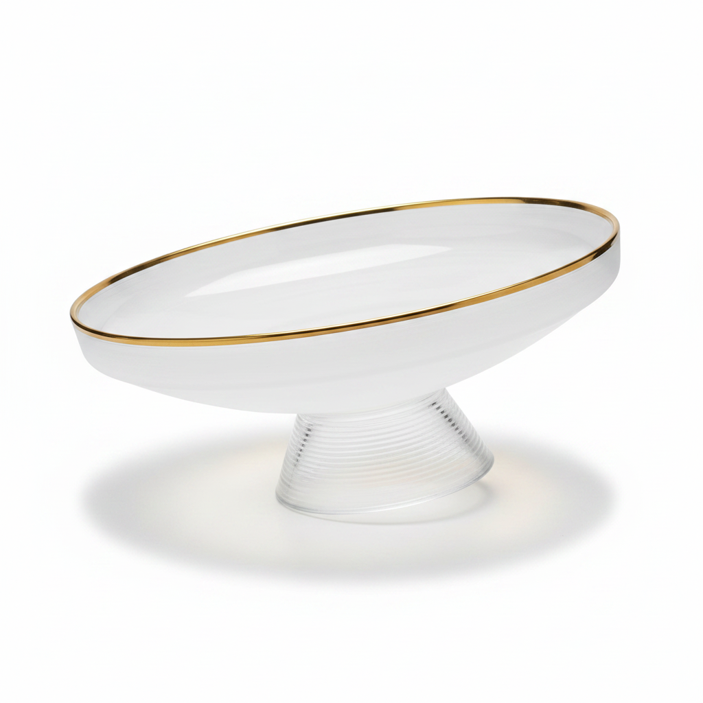 Danny Home Glass Footed Fruit Plate With Gold Rim – 10 Inch