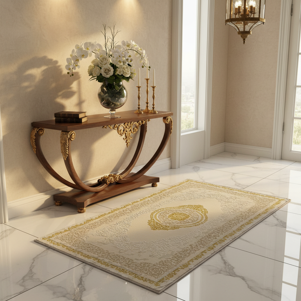 Lugo Ivory & Light Beige Carpet | Elegant Persian Medallion Design | 80 × 150 cm |