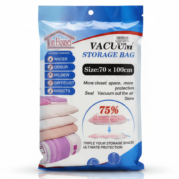 In House Vacuum Storage Bag – 70 × 100 cm | Space - Saving Compression Bag for Bedding & Clothes - Al Kabayel Discount CentreIn House Vacuum Storage Bag – 70 × 100 cm | Space - Saving Compression Bag for Bedding & ClothesOrganizers & AccessoriesINHOUSEAl Kabayel Discount Centre