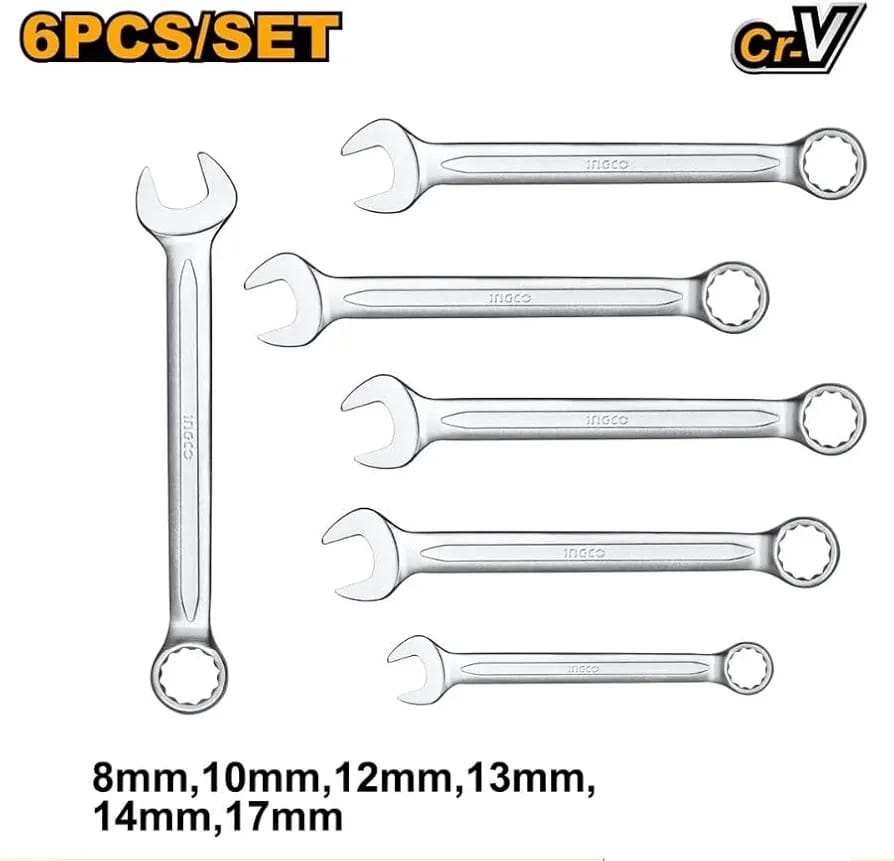 Ingco 6 - Piece Combination Spanner Set, Chrome Vanadium Steel - Al Kabayel Discount CentreIngco 6 - Piece Combination Spanner Set, Chrome Vanadium SteelToolsINGCOAl Kabayel Discount Centre