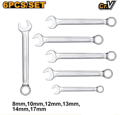 Ingco 6 - Piece Combination Spanner Set, Chrome Vanadium Steel - Al Kabayel Discount CentreIngco 6 - Piece Combination Spanner Set, Chrome Vanadium SteelToolsINGCOAl Kabayel Discount Centre